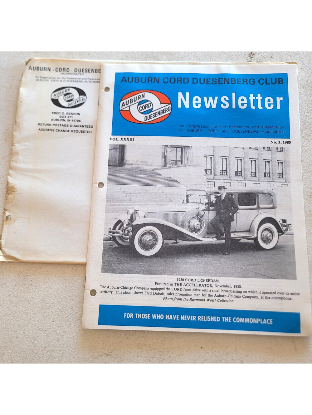 Auburn Cord Duesenberg Club Newsletter Vol XXXIII No 3 1985 Cord L-29 Cover